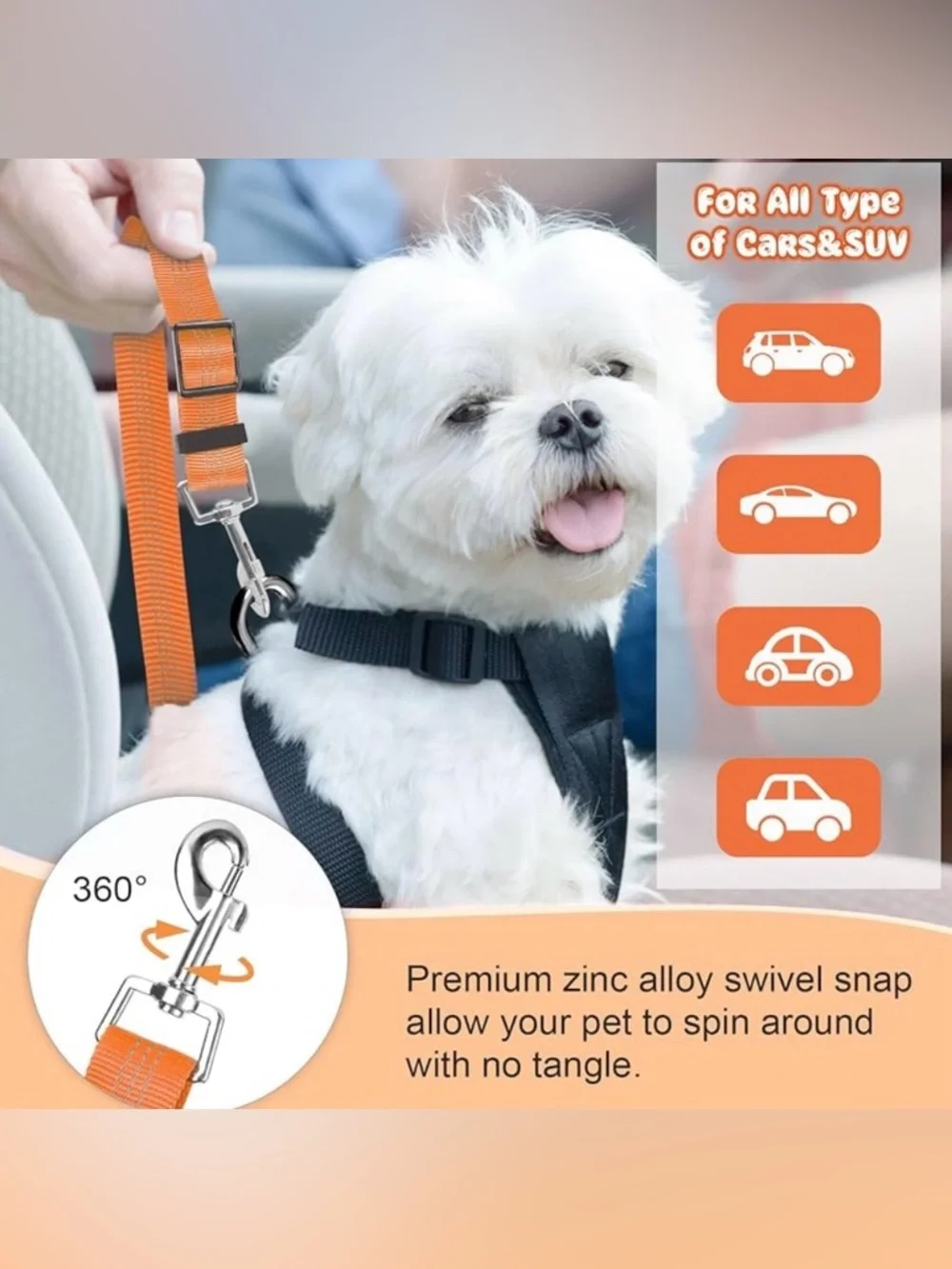 💞 New Reflective Orange Stretchable & Adjustable Puppy Dog Car Seat Belt Leash